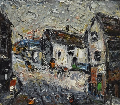 Lot Barrington Tabb (British, 1934-2022) - Oil on board - 'Old Sea Houses, Brixham'