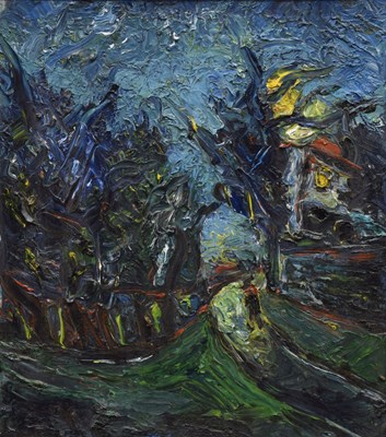 Lot 346 - Barrington Tabb (British, 1934-2022) - Oil on board - 'Lone Figure, 1998'