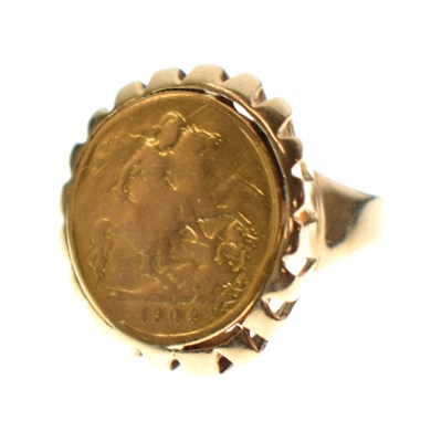 Lot 62 - Edward VII half sovereign, 1904 (rubbed) in a ring mount