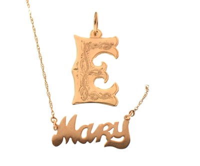 Lot 76 - 9ct gold initial 'E' pendant, Dublin hallmarks, etc