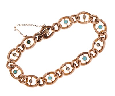 Lot 120 - Victorian turquoise and seed pearl rose-gold curb link bracelet