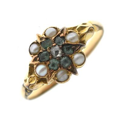 Lot 12 - Early 19th century pearl, diamond and paste yellow metal ring