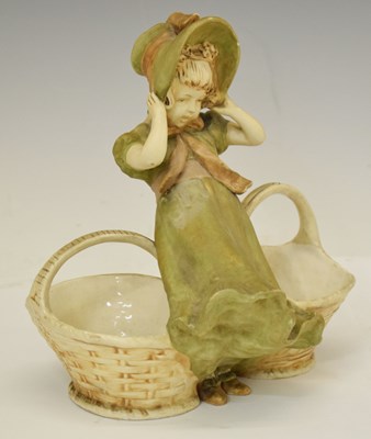Lot 419 - Royal Dux figural sweetmeat modelled as a girl with two baskets