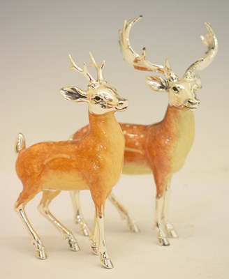 Lot 180 - Attributed to Saturno - Silver and enamel fallow deer stag and faun