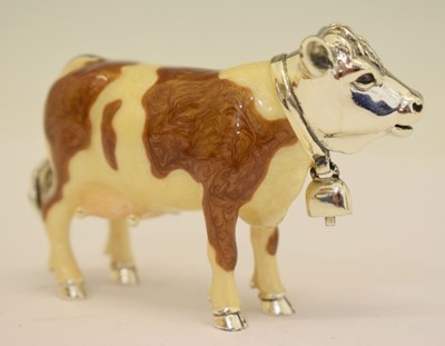 Lot 179 - Attributed to Saturno - Silver and enamel Red Friesian cow