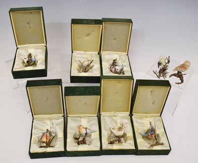 Lot 408 - Nine Albany bronze mounted miniature bird ornaments