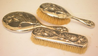 Lot 197 - Continental white metal three-piece dressing table set