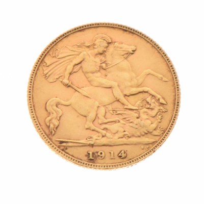 Lot 214 - George V gold half sovereign, 1914