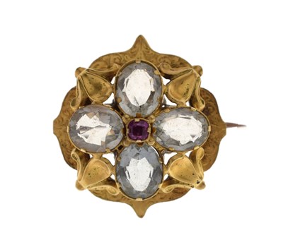 Lot 27 - Early Victorian ruby and rock crystal yellow metal brooch