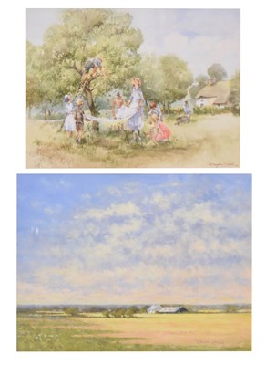 Lot 506 - Douglas E. West (b. 1941) - Watercolour, plus Edgar Davies oil on paper, 'Somerset Farm'