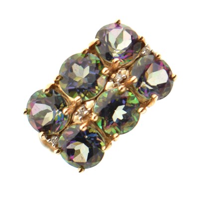 Lot 39 - Mystic topaz and diamond 9ct gold ring