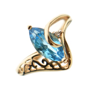 Lot 35 - 'Swiss' blue topaz 9ct gold wishbone ring