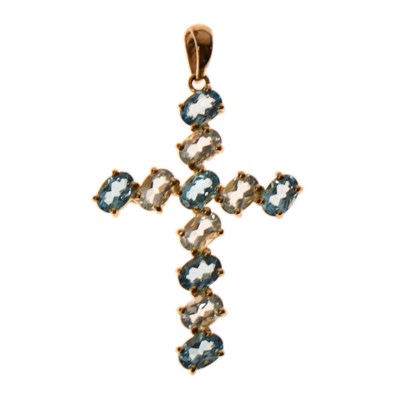 Lot 88 - 'Swiss' and sky blue topaz 9ct gold cross pendant