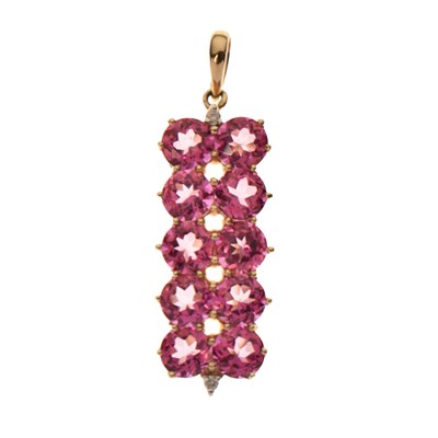 Lot 93 - Pink sapphire and diamond 9ct gold two-row pendant