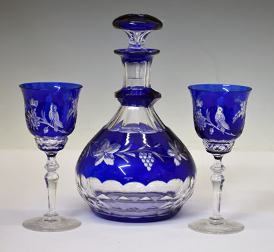Lot 185 - Bohemian blue flash cut glass decanter