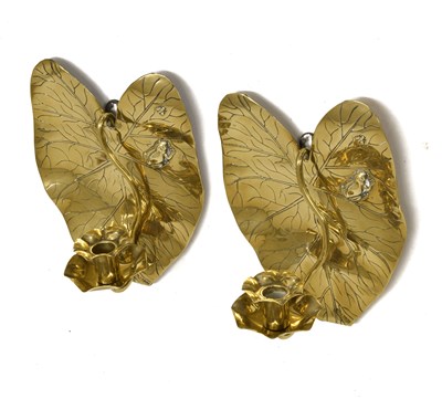 Lot 156 - Pair of late 19th century Aesthetic movement brass wall sconces