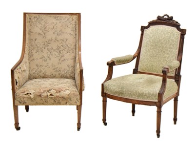 Lot 544 - French Louis XVI style open armchair and Edwardian wingback armchair