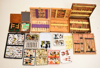 Lot 322 - A collection of fishing 'bobbers' and fly cases