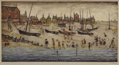 Lot 266 - After Laurence Stephen Lowry R.A. (British, 1887-1976) - 'The Beach'