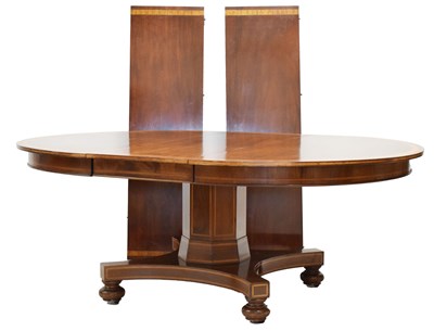 Lot 516 - 19th century satinwood-crossbanded mahogany D-end pedestal dining table