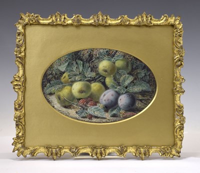 Lot 272 - Oliver Clare (British, 1853-1927) - Oval watercolour - Still life with fruit