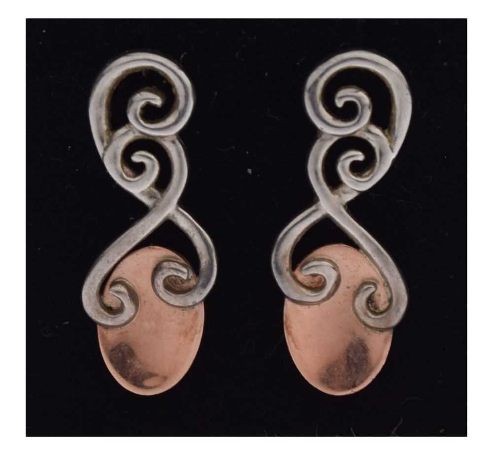 Lot 63 - Pair of Clogau Welsh silver and rose gold love spoon earrings