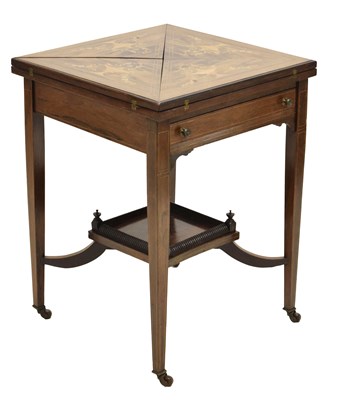 Lot 518 - Late Victorian or Edwardian inlaid rosewood 'envelope' card table