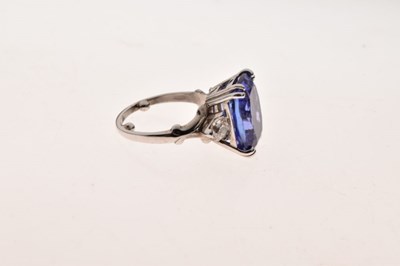 Lot 38 - Tanzanite and diamond three-stone ring