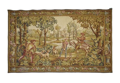 Lot 160 - 20th century French Point De L`Halluin tapestry wall hanging depicting 'Retour de Chasse'