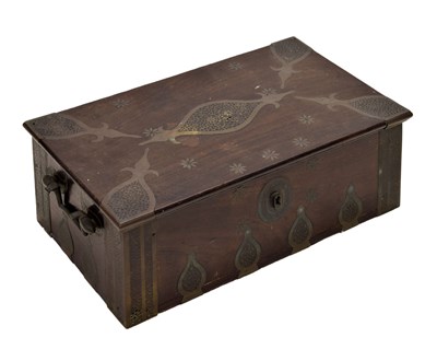 Lot 245 - Early 19th century Eastern inlaid brass and hardwood table box