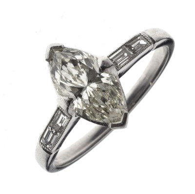 Lot 1 - Marquise diamond white metal solitaire ring with accompanying certificate