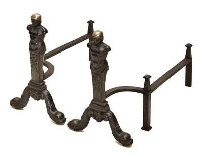 Lot 150 - Pair of early-mid 20th century cast iron andirons