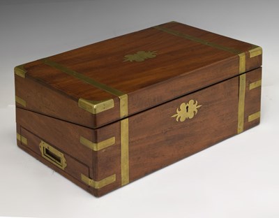 Lot 146 - Victorian mahogany and brass-bound lap desk or writing box