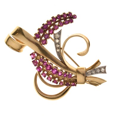 Lot 25 - Ruby and diamond spray brooch