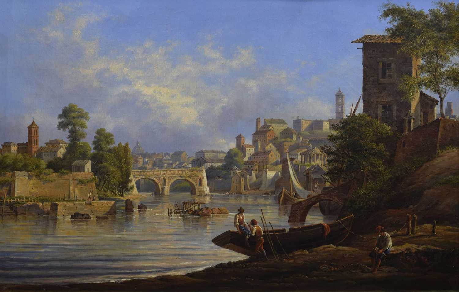 Lot 294 - Arthur John Strutt - (British, 1819–1888) - Oil on canvas - View of Rome from the River Tiber