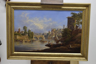 Lot 294 - Arthur John Strutt - (British, 1819–1888) - Oil on canvas - View of Rome from the River Tiber