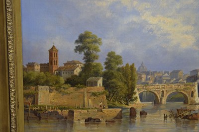Lot 294 - Arthur John Strutt - (British, 1819–1888) - Oil on canvas - View of Rome from the River Tiber