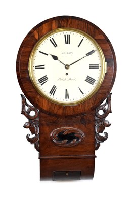 Lot 520 - Victorian rosewood single-fusee drop-dial wall clock, Evans of Welshpool