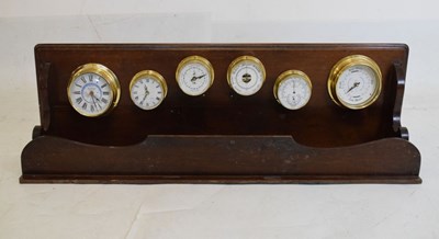 Lot 378 - Shelf bracket with arrangement of modern barometers, etc..