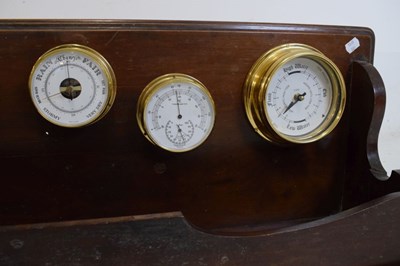Lot 378 - Shelf bracket with arrangement of modern barometers, etc..