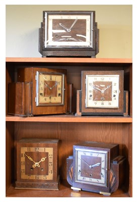 Lot 416 - Five Art Deco-style mantel clocks