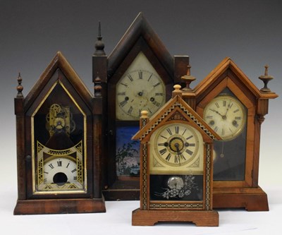 Lot 336 - Four American 'steeple' mantel clocks