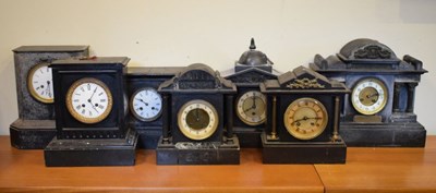 Lot 420 - Seven assorted French black slate mantel clocks