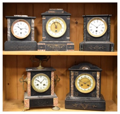 Lot 415 - Five French black slate mantel clocks