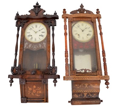 Lot 323 - Two late 19th Century American inlaid walnut wall clocks