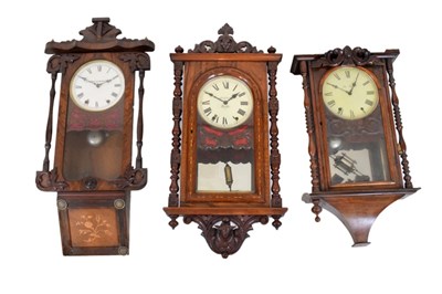 Lot 322 - Three late 19th Century inlaid American wall clocks