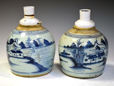 Lot 411 - Pair of Chinese provincial porcelain ginger jars, converted to lamps