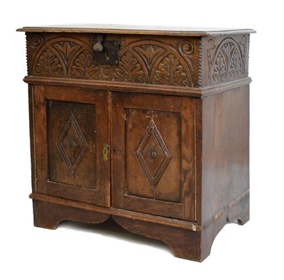 Lot 693 - Oak bible box on later cupboard base