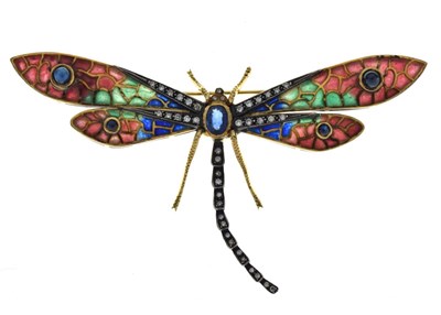 Lot 98 - Plique a Jour, diamond and sapphire set dragonfly brooch