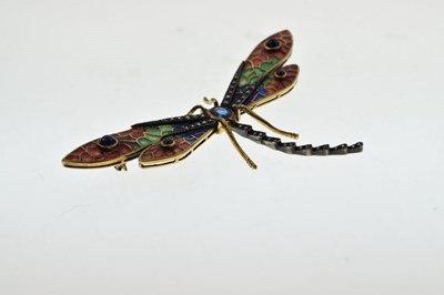 Lot 98 - Plique a Jour, diamond and sapphire set dragonfly brooch